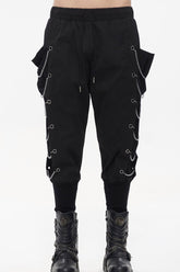 Pantalon Harem pour Hommes avec Grandes Poches Symétriques et Chaîne Métallique Noir Punk